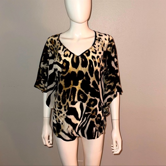 Camilla Tops - Camilla x Intermix leopard print silk batwing boho top blouse XS/S